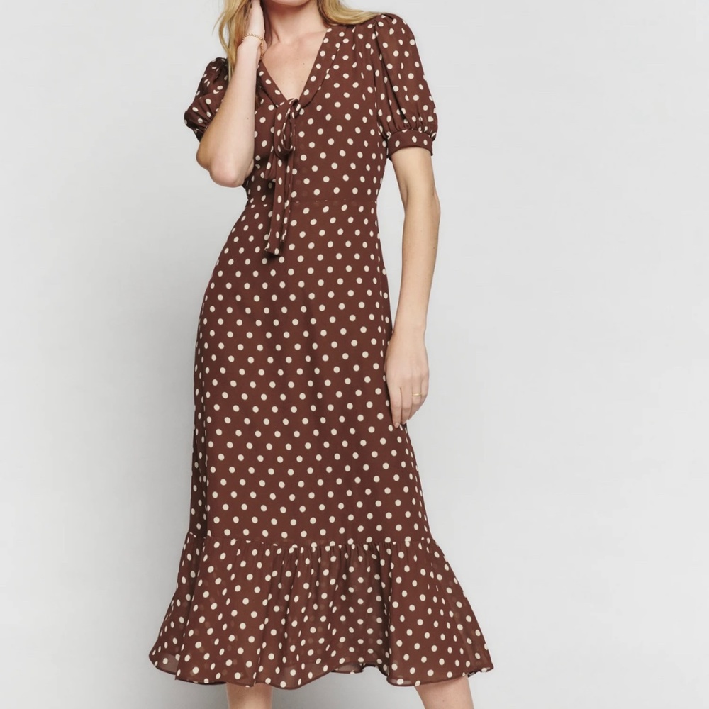 Brown Polka Dot Reformation Reeds Dress